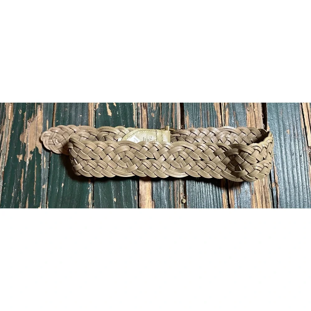 Talbots Womens Olive Green Braided Leather Belt Size‎ M Brass Buckle Wide Woven
